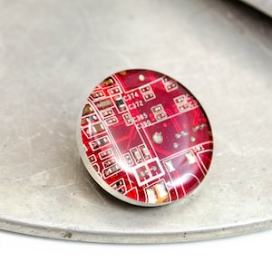 Red Circuit Board Pin, Recycled Computer Gift, Electronics Engineer Gift, Upcycled Motherboard Brooch, Scientist Pin