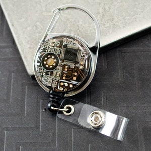 Brown Circuit Board Retractable Badge Holder