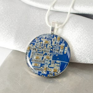 Circuit Board Necklace LARGE Blue, Recycled Motherboard Jewelry, Wearable Technology, Computer Gift, Computer Programmer, Upcycled