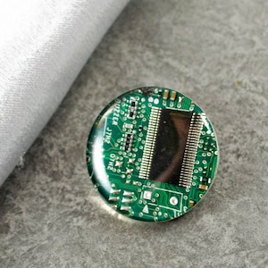 Green Circuit Board Pin, Recycled Computer Gift