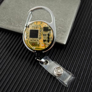 Yellow Circuit Board Retractable Badge Holder, Software Engineer Badge Reel, Computer Science ID Holder, Scientist New Lab Gift