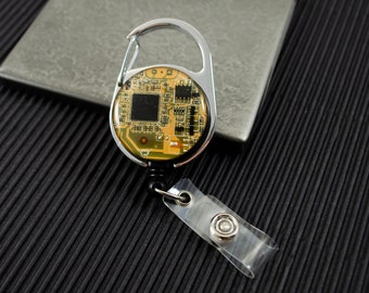 Yellow Circuit Board Retractable Badge Holder, Software Engineer Badge Reel, Computer Science ID Holder, Scientist New Lab Gift