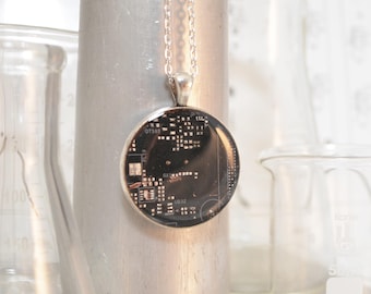 Circuit Board Necklace LARGE Brown, Circuit Board Jewelry, Wearable Technology, Electrical Engineer Gift, Computer Programmer, Upcycled