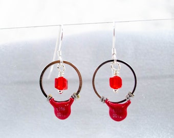 Electronic Component Earrings - Red Capacitors - Upcycled Ewaste Jewelry - Computer Engineer Gift - Eclectic Earrings