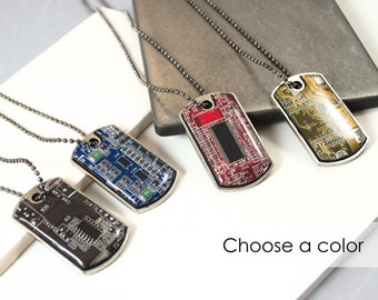 Circuit Board Dog Tag Necklace, Wearable Technology Gift, Upcycled Computer Jewelry, Computer Programmer, Geek Gift, Techie Necklace