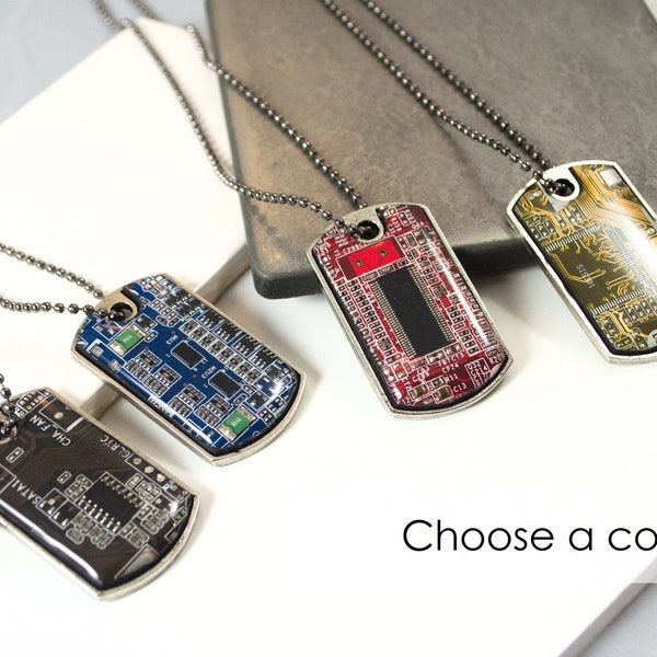 Circuit Board Dog Tag Necklace, Wearable Technology Gift, Upcycled Computer Jewelry, Computer Programmer, Geek Gift, Techie Necklace