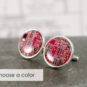 Sterling Silver Circuit Board Cuff Links CHOOSE COLOR, Computer Cufflinks, Wearable Technology Jewelry, Engineer Gift, Best Man Wedding GIft