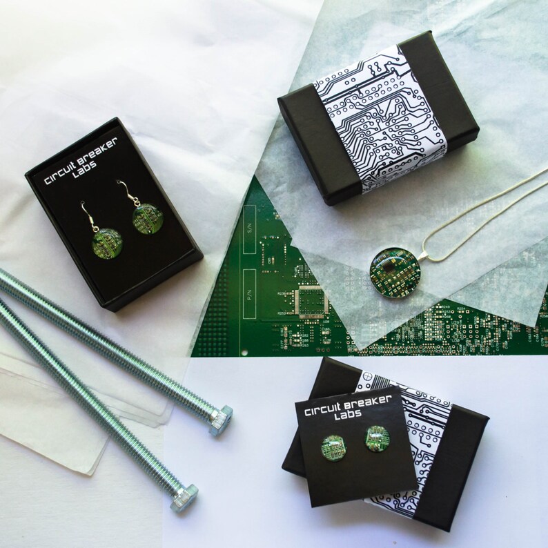 Wearable Technology Tech Gift Upcycled Circuit Board Jewelry Green Circuit Board Tie Tack Nerdy Computer Jewelry Fathers Day Gift