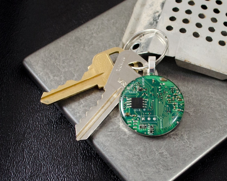 Circuit Board Keychain Green, Upcycled Computer Gift image 1