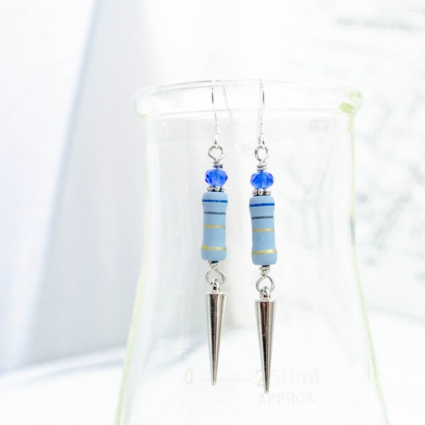 Electronic Component Earrings - Blue Resistors - Upcycled Ewaste Jewelry - Computer Engineer Gift - Eclectic Earrings