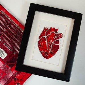 Mini Anatomical Heart Circuit Board Framed Art, Custom Recycled Motherboard Art, Cardiology Gift, Cardiologist Framed Art image 2