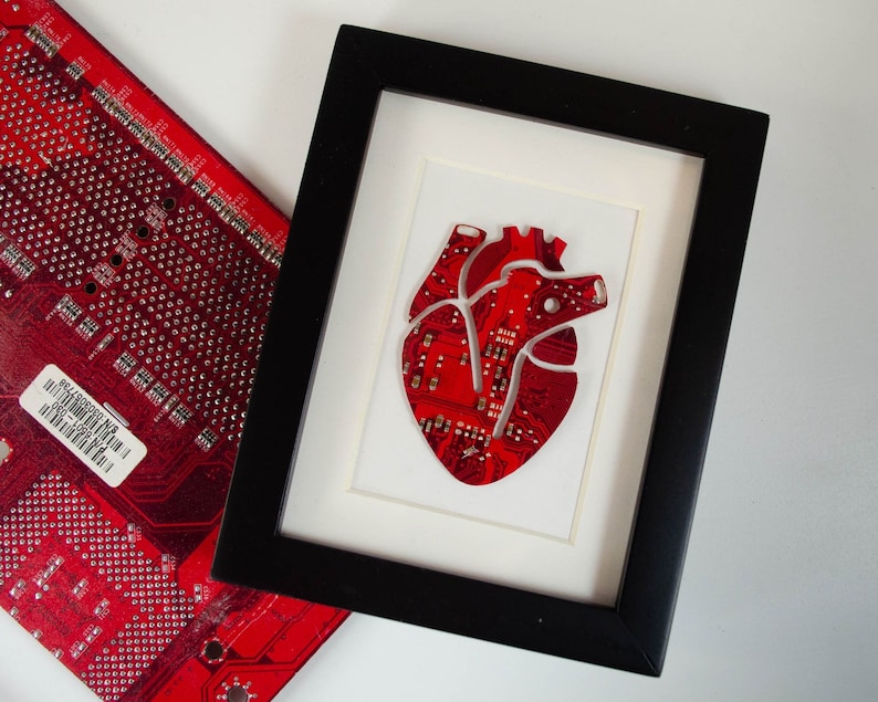 Mini Anatomical Heart Circuit Board Framed Art, Custom Recycled Motherboard Art, Cardiology Gift, Cardiologist Framed Art image 2