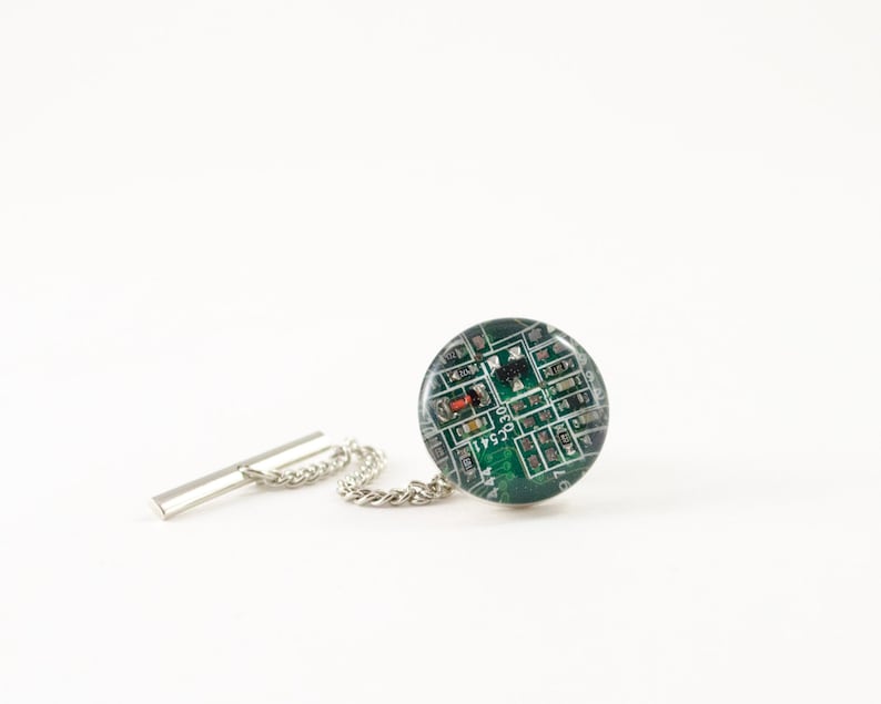 Wearable Technology Tech Gift Upcycled Circuit Board Jewelry Green Circuit Board Tie Tack Nerdy Computer Jewelry Fathers Day Gift
