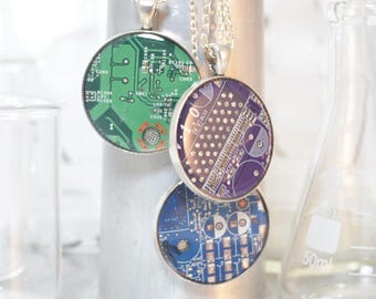 CHOOSE COLOR Circuit Board Necklace LARGE, Recycled Motherboard Jewelry, Wearable Technology, Computer Gift, Computer Programmer, Upcycled