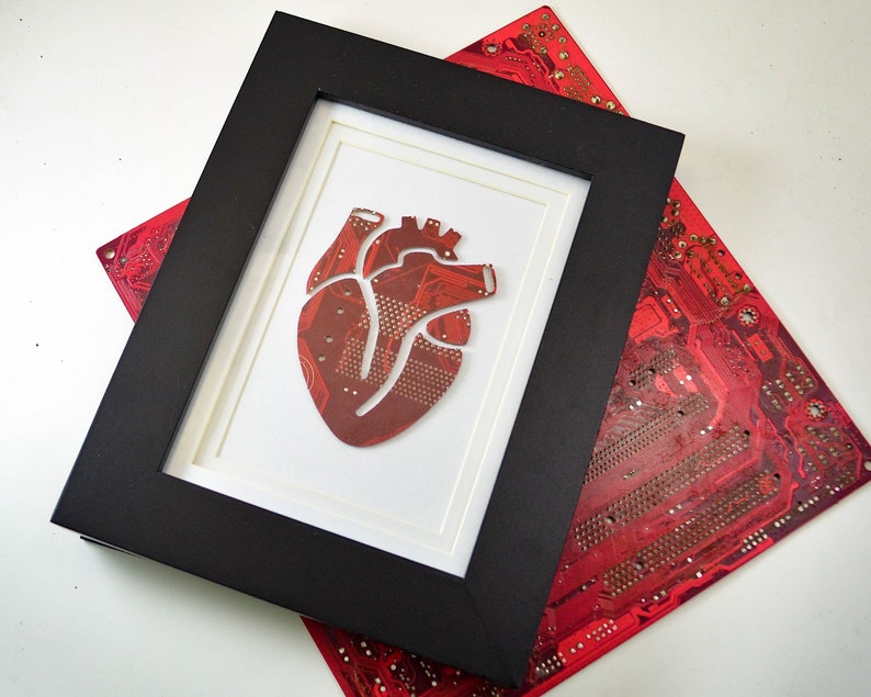 Anatomical Heart Circuit Board Framed Art, Small Motherboard Art, Custom Recycled Motherboard Art, Cardiology Art, Cardiologist Unique Gift image 3
