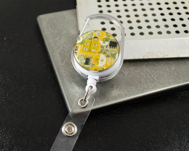 Recycled Circuit Board Retractable Badge Holder, Geeky Badge Reel, Computer Engineer ID Holder, Scientist Gift for Office image 4