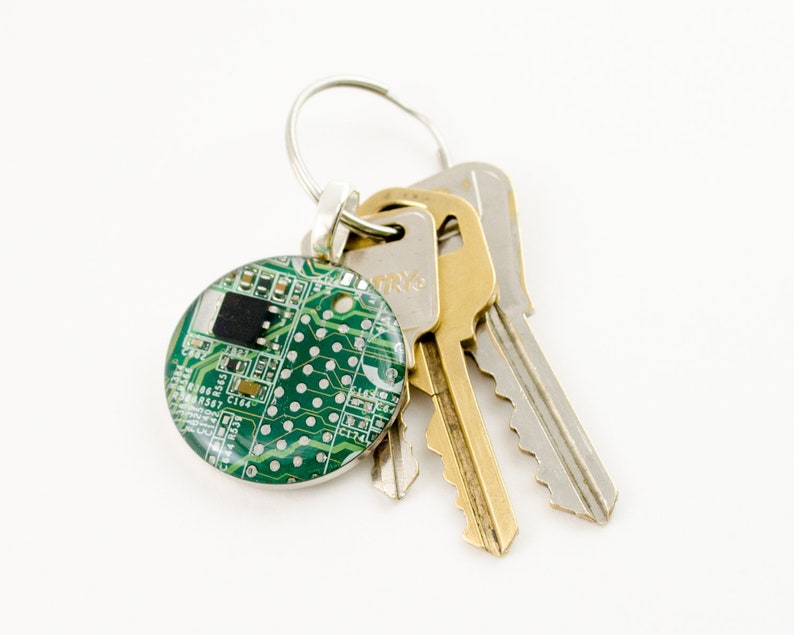 Circuit Board Keychain Green, Upcycled Computer Gift image 5