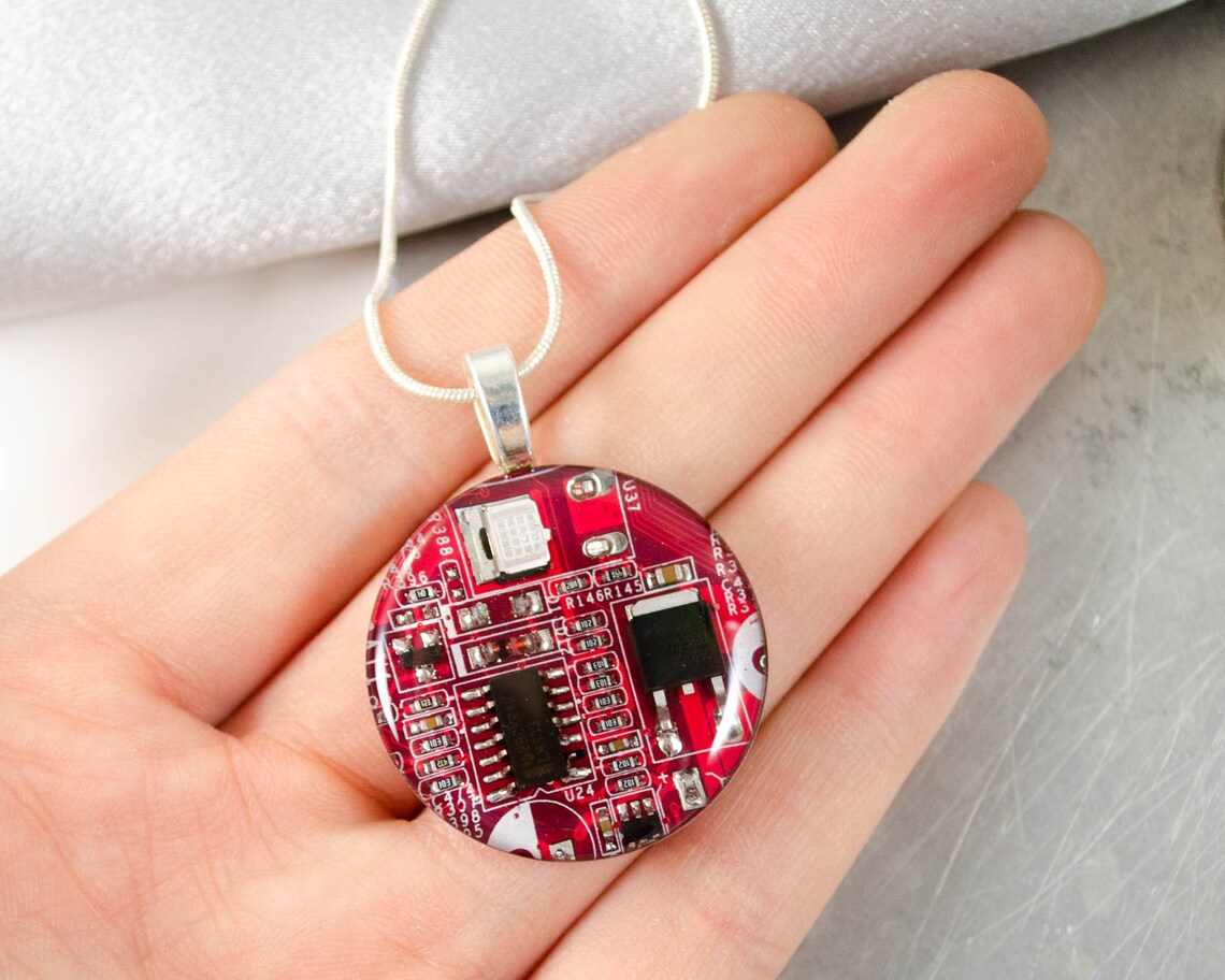 Circuit Board Necklace LARGE Red Upcycled Motherboard Jewelry Etsy