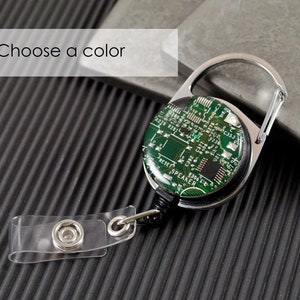 CHOOSE COLOR Recycled Circuit Board Retractable Badge Holder, Badge Reel, Engineer Gift, Computer Gift, ID Holder, Motherboard GIft