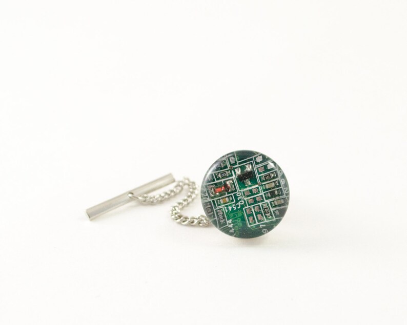 Wearable Technology Tech Gift Upcycled Circuit Board Jewelry Green Circuit Board Tie Tack Nerdy Computer Jewelry Fathers Day Gift