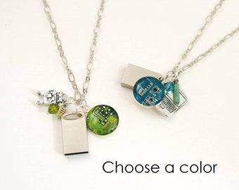 USB Flash Drive Circuit Board Cluster Necklace, Data Storage Necklace, Computer Programmer, Computer Geek, Robot Necklace, Gift for Her