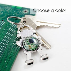 CHOOSE COLOR Robot Keychain Circuit Board, Robot Key Fob, Geeky Key Chain, Robotics Gift, Engineer Keychain, Cyber Punk, Engineer Gift