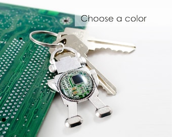 CHOOSE COLOR Robot Keychain Circuit Board, Robot Key Fob, Geeky Key Chain, Robotics Gift, Engineer Keychain, Cyber Punk, Engineer Gift