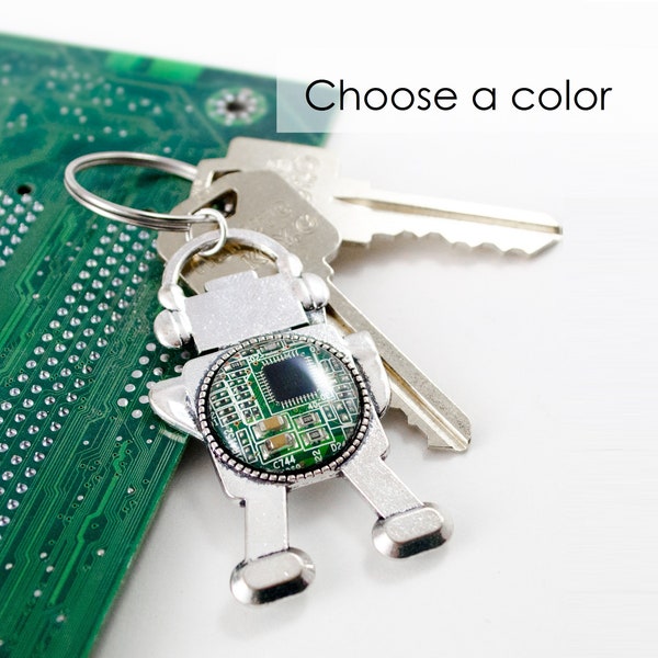 CHOOSE COLOR Robot Keychain Circuit Board, Robot Key Fob, Geeky Key Chain, Robotics Gift, Engineer Keychain, Cyber Punk, Engineer Gift