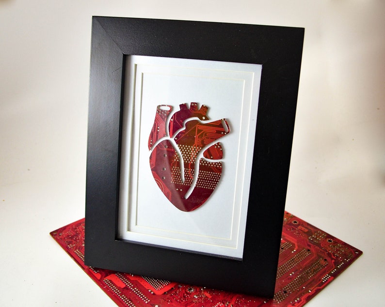 Anatomical Heart Circuit Board Framed Art, Small Motherboard Art, Custom Recycled Motherboard Art, Cardiology Art, Cardiologist Unique Gift image 4