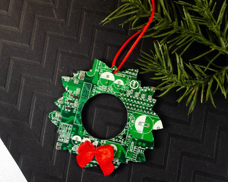 Circuit Board Wreath Ornament, Geeky Christmas Ornament, Holiday Geek Decor, Computer Programmer Gift, Computer Science Ornament image 3