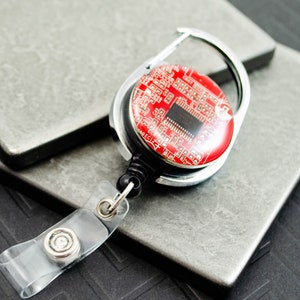 Circuit Board Retractable Badge Holder Red, Computer Engineer Gift, Software Engineer New Job Gift, Computer Science ID Holder