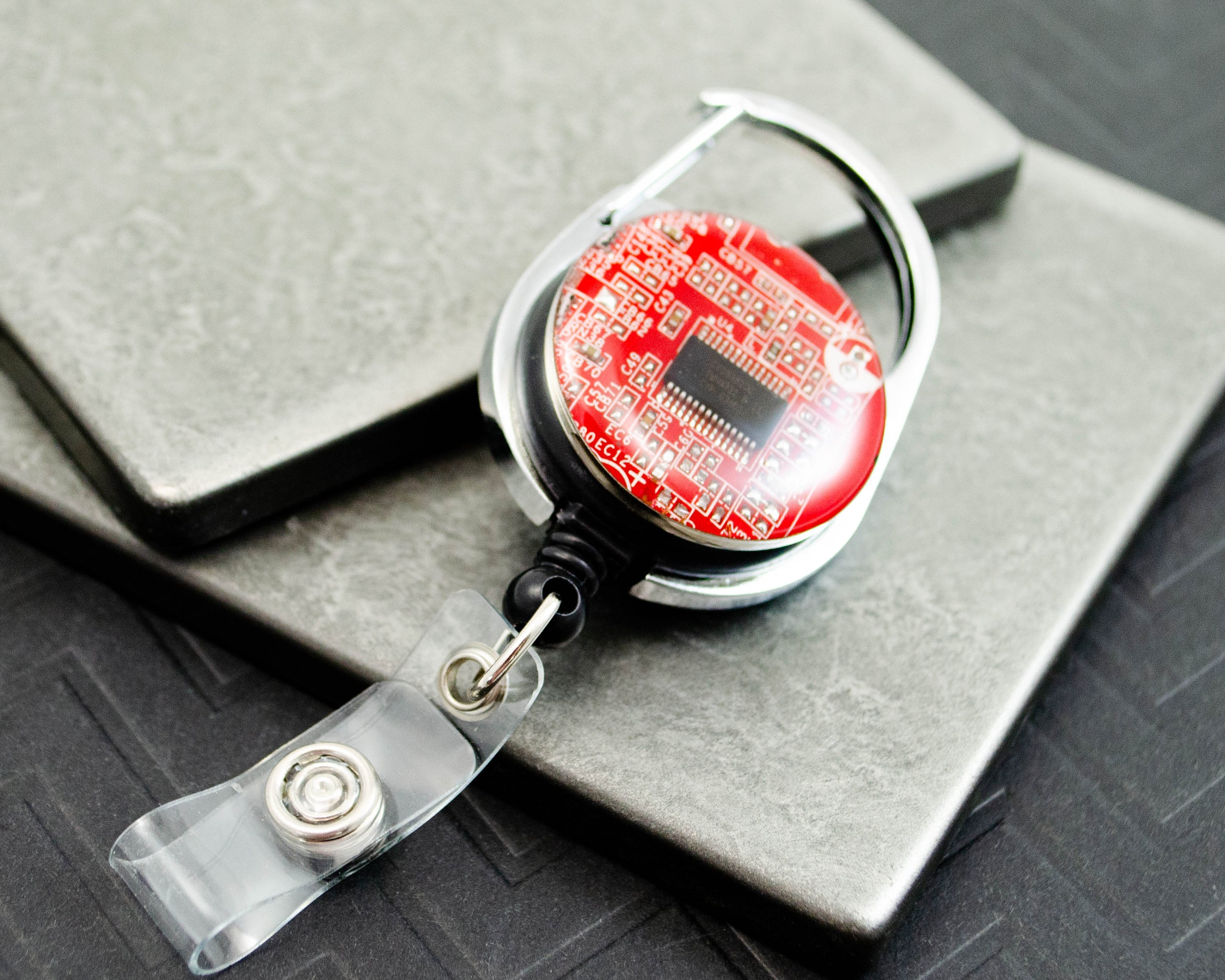 Computer Renaissance Case Badge Circuit Board Retractable Badge Holder Red, Computer Engineer Gift ...