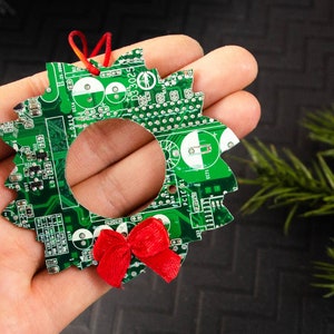 Circuit Board Wreath Ornament, Geeky Christmas Ornament, Holiday Geek Decor, Computer Programmer Gift, Computer Science Ornament image 1