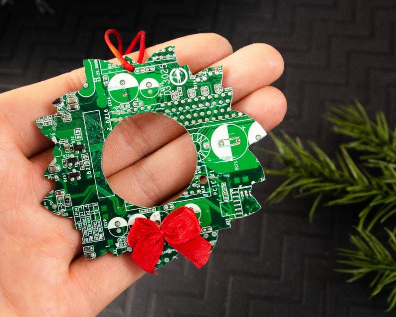 Circuit Board Wreath Ornament, Geeky Christmas Ornament, Holiday Geek Decor, Computer Programmer Gift, Computer Science Ornament image 1