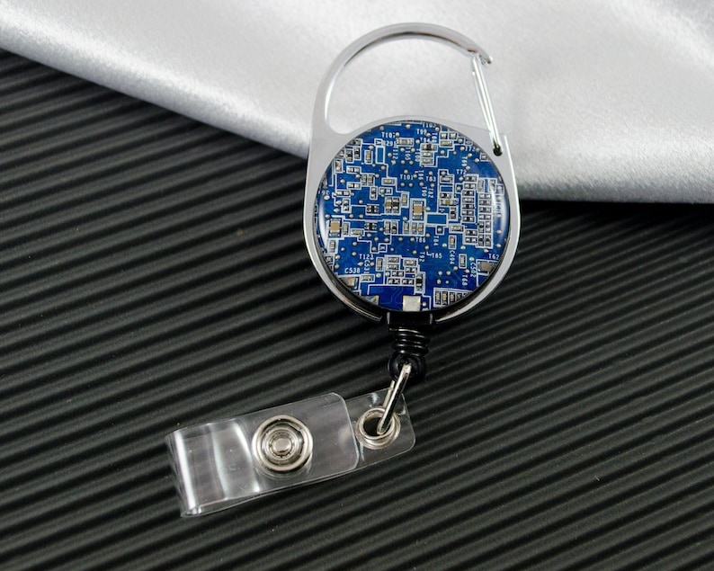 Recycled Circuit Board Retractable Badge Holder, Geeky Badge Reel, Computer Engineer ID Holder, Scientist Gift for Office image 2