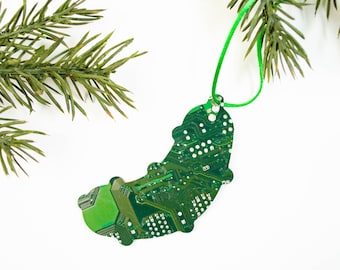 Circuit Board Pickle Ornament, Geeky Christmas Ornaments, Holiday Garland Decor, Techie Gift