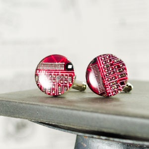 Circuit Board Cuff Links Red, Circuit Board Jewelry, Wearable Technology, Industrial Chic, Geeky Groomsmen Gifts, Techie Gift for Engineer