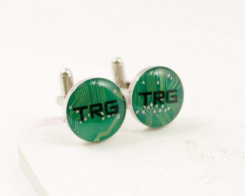Personalized Cuff Links Custom Wedding Jewelry Best Man Gift Wearable Technology Geeky Jewelry Monogrammed Circuit Board Cufflinks
