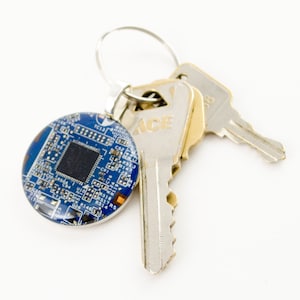 CHOOSE COLOR Computer Circuit Board Keychain, Computer Key Fob, Geek Gift, Wearable Technology Gift, Engineer Gift, Electrical Engineer Blue