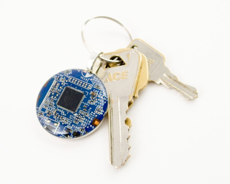 CHOOSE COLOR Computer Circuit Board Keychain, Computer Key Fob, Geek Gift, Wearable Technology Gift, Engineer Gift, Electrical Engineer Blue