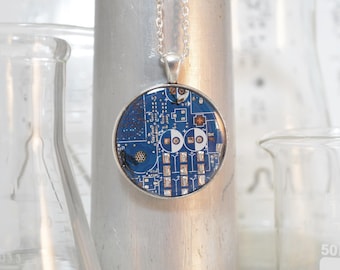 Circuit Board Necklace LARGE Blue, Recycled Motherboard Jewelry, Wearable Technology, Computer Gift, Computer Programmer, Upcycled
