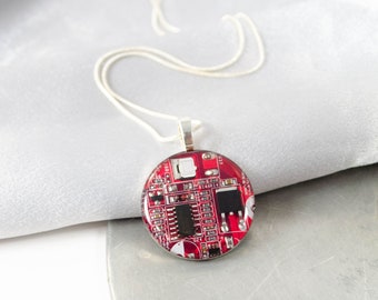 Circuit Board Necklace LARGE Red, Upcycled Motherboard Jewelry