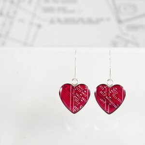 Red Circuit Board Heart Earrings, Medium Size, Electrical Engineer Earrings, Computer Scientist Jewelry, Gift for Scientist, Techie Earrings image 3