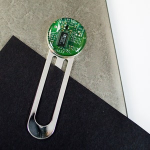 Green Circuit Board Bookmark, Recycled Computer Gift for Engineer Bibliophile image 1