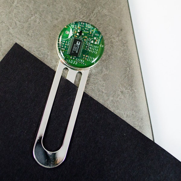 Green Circuit Board Bookmark, Recycled Computer Gift for Engineer Bibliophile