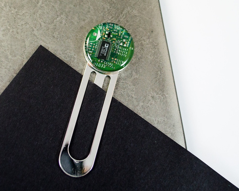 Green Circuit Board Bookmark, Recycled Computer Gift for Engineer Bibliophile image 1