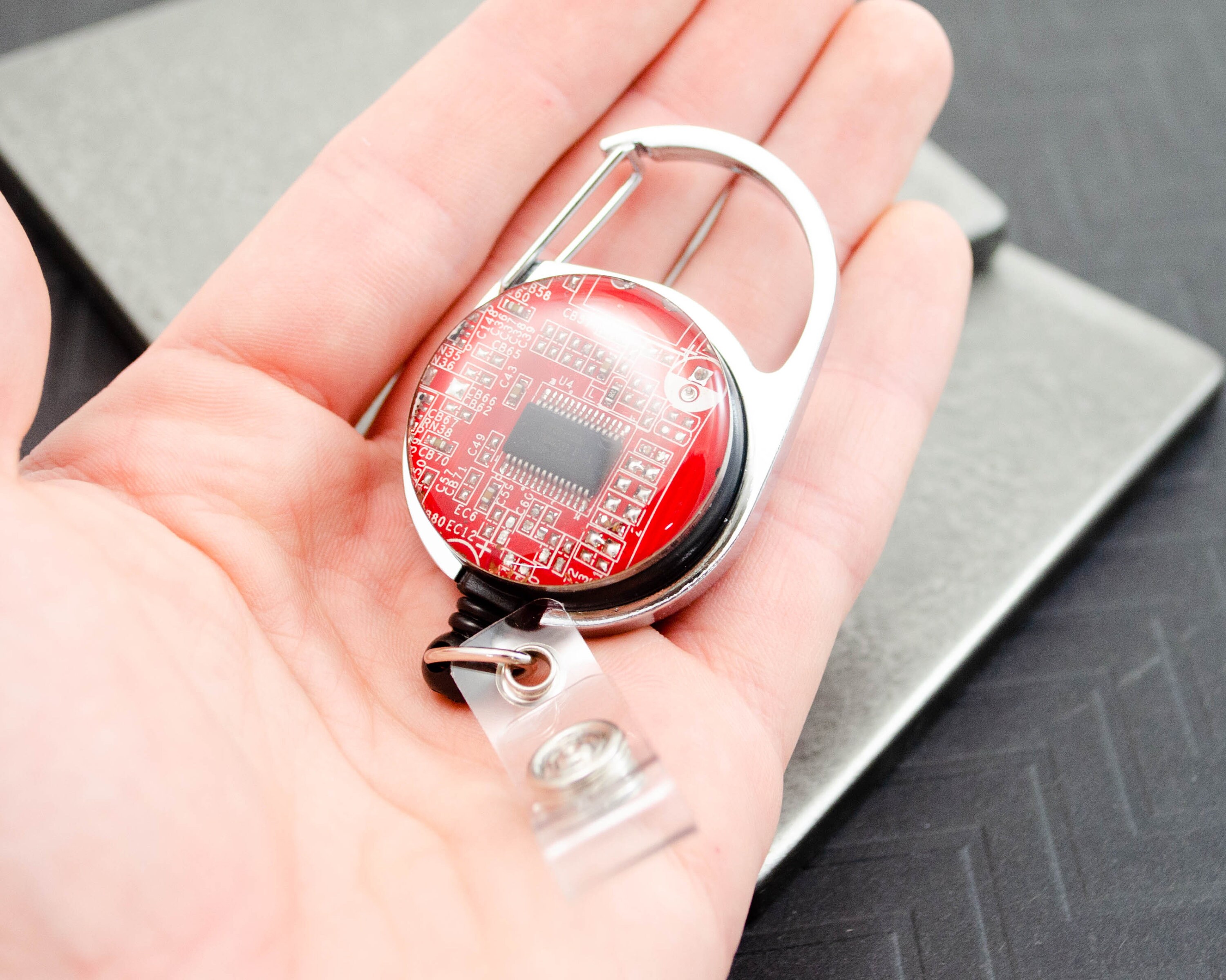Computer Renaissance Case Badge Circuit Board Retractable Badge Holder Red, Computer Engineer Gift ...