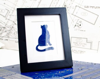 Cat Circuit Board Art - Mini Framed Pet Art - Nerdy Cat Art - Computer Engineer Gift - Pet Sitting Thank You Gift