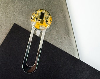 Yellow Circuit Board Bookmark, Recycled Computer Gift for Engineer Bibliophile