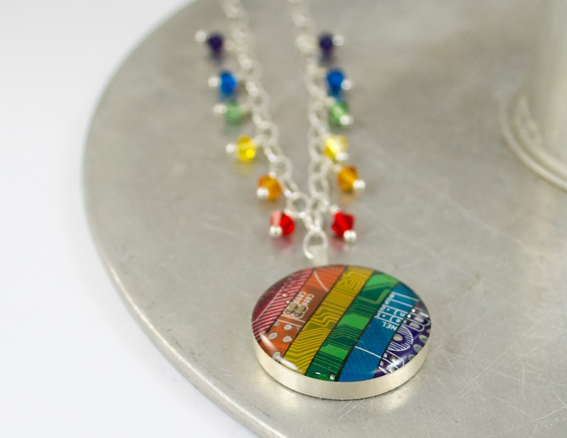 Recycled Circuit Board Rainbow Fringe Necklace image 6